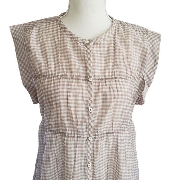 Current Air Brown Gingham Folded Sleeve Hem Button Down Top  XSMALL NWT - Picture 4 of 14